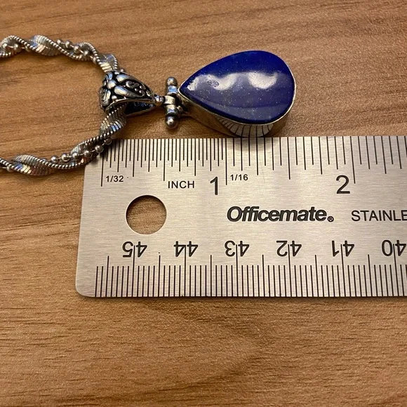 Beautiful Sarah Coventry 925 silver lapis lazuli pendant on an Italy twist chain - Picture 8 of 14